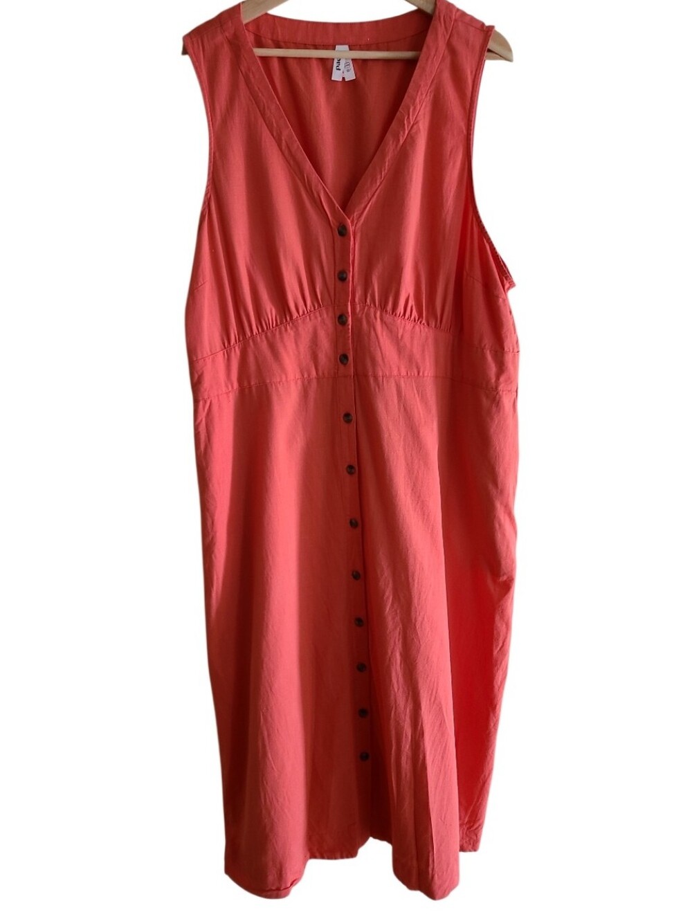 Pact Organic Cotton Linen Canopy Button Front Dress Coral Orange - Picture 3 of 17